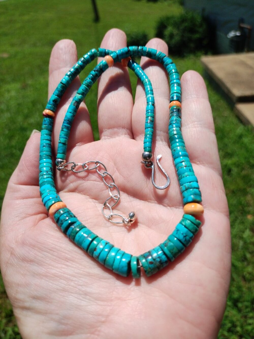 Jay King DTR Turquoise and spiny oyster necklace 925 Sterling Silver Southwester - Picture 10 of 12